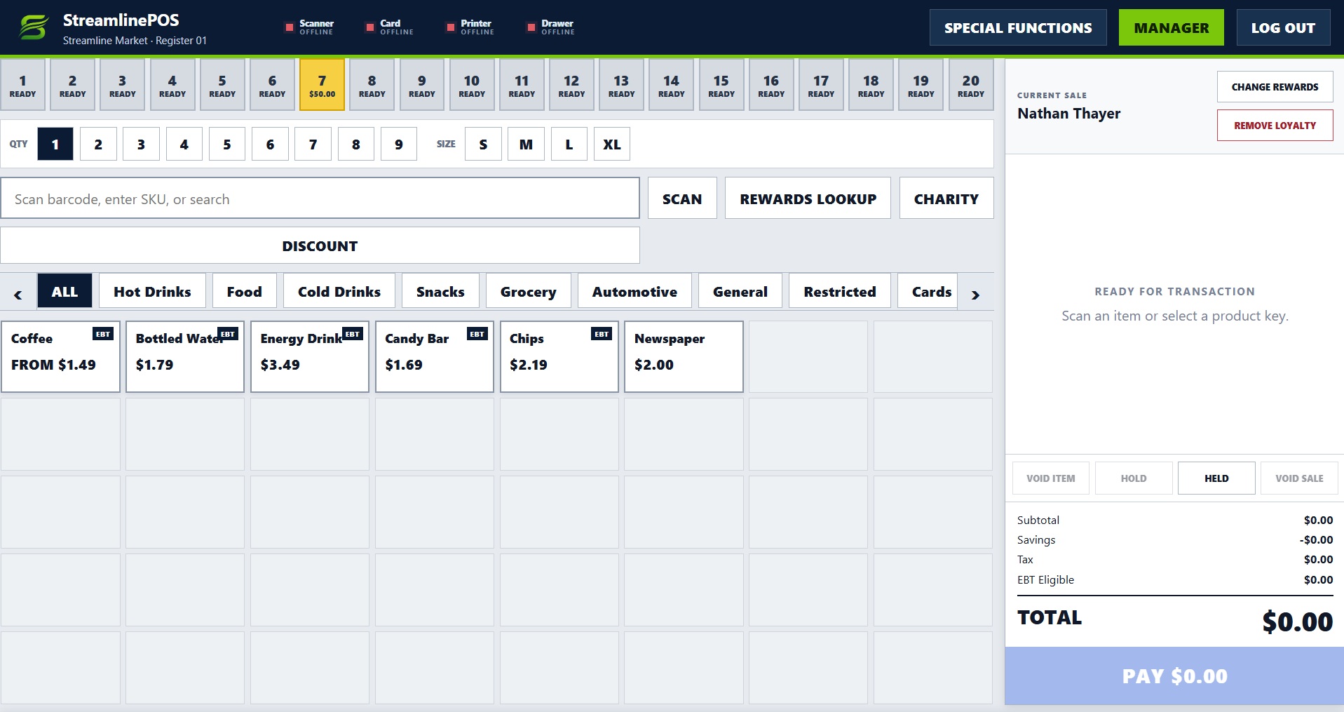 Streamline POS register interface